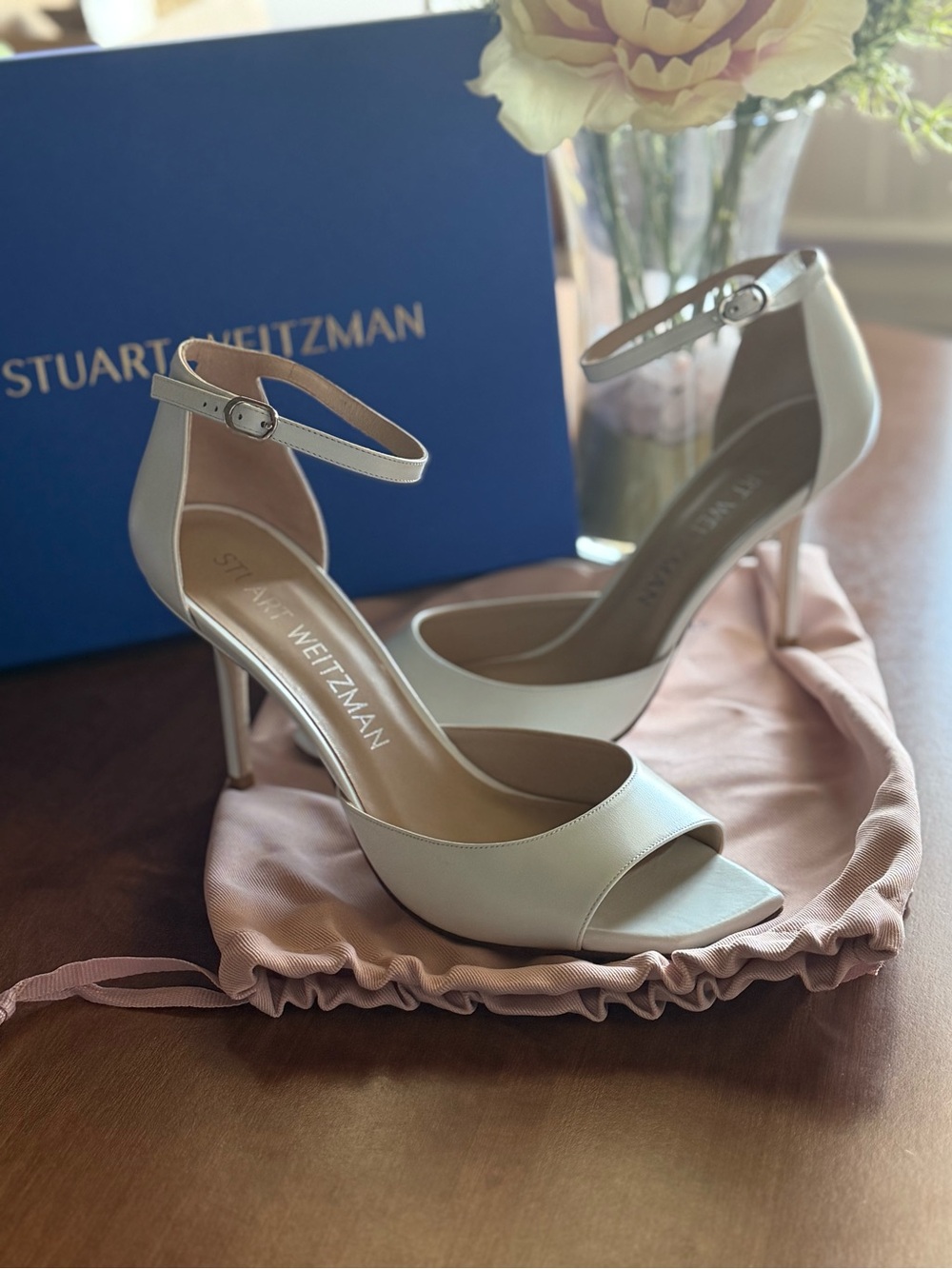 Stuart Weitzman Women's White Ankle-Strap Open-Toe Sandals